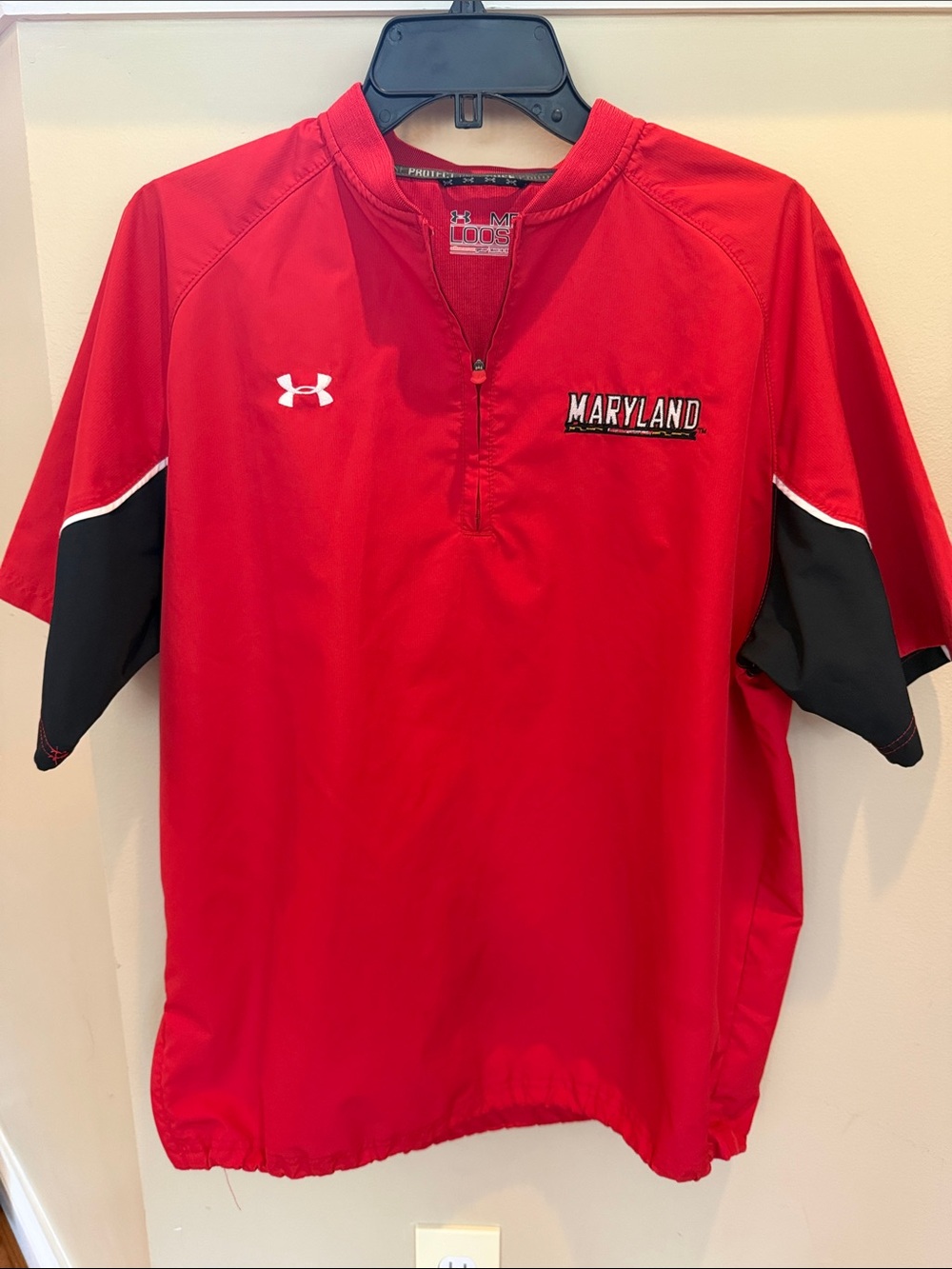 Under Armour Red & Black Maryland Short Zip Athletic Pullover